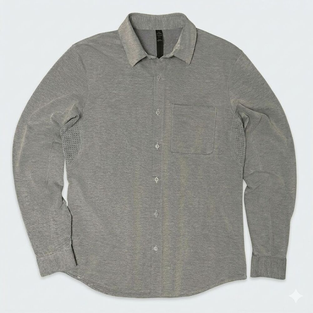 Lululemon Commission Shirt Mens Medium Gray Stretch Travel Button Down